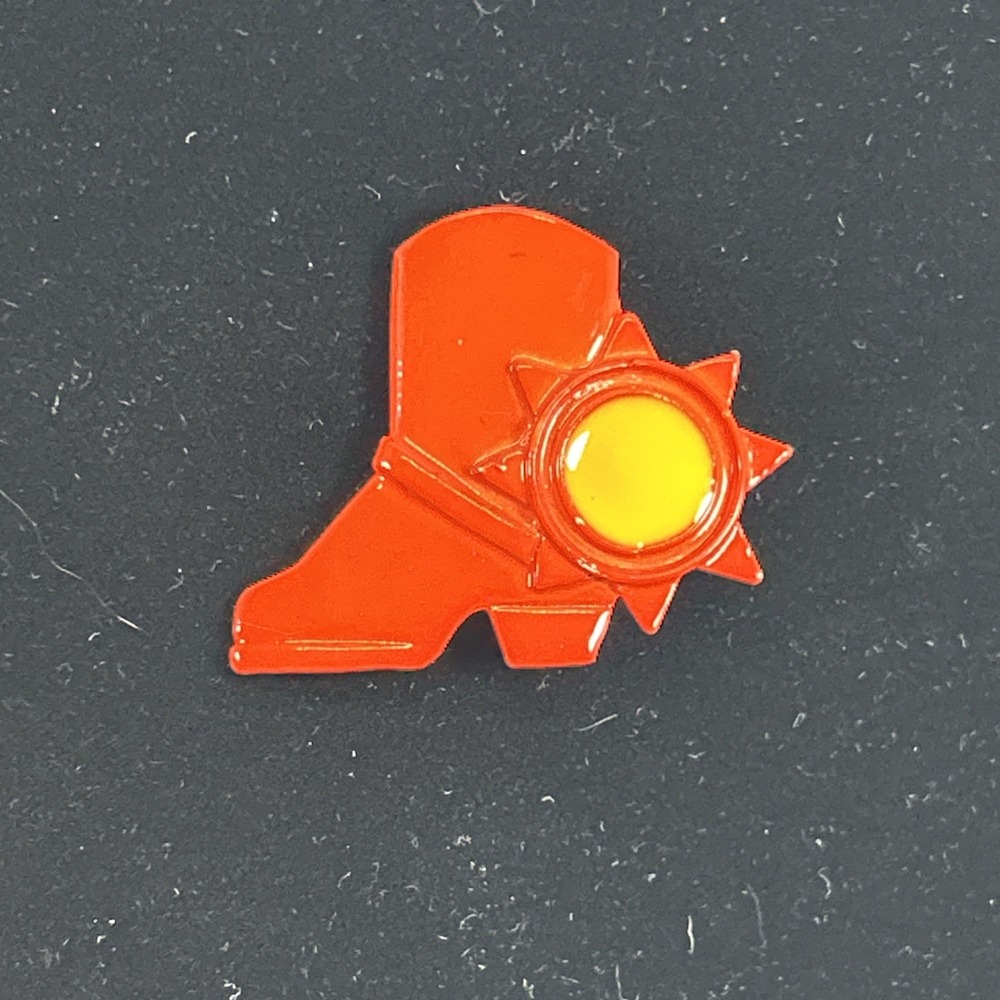 Vintage Cowboy Boot orange and yellow Enamel Gold Pin Western 1970s Brooch Mod